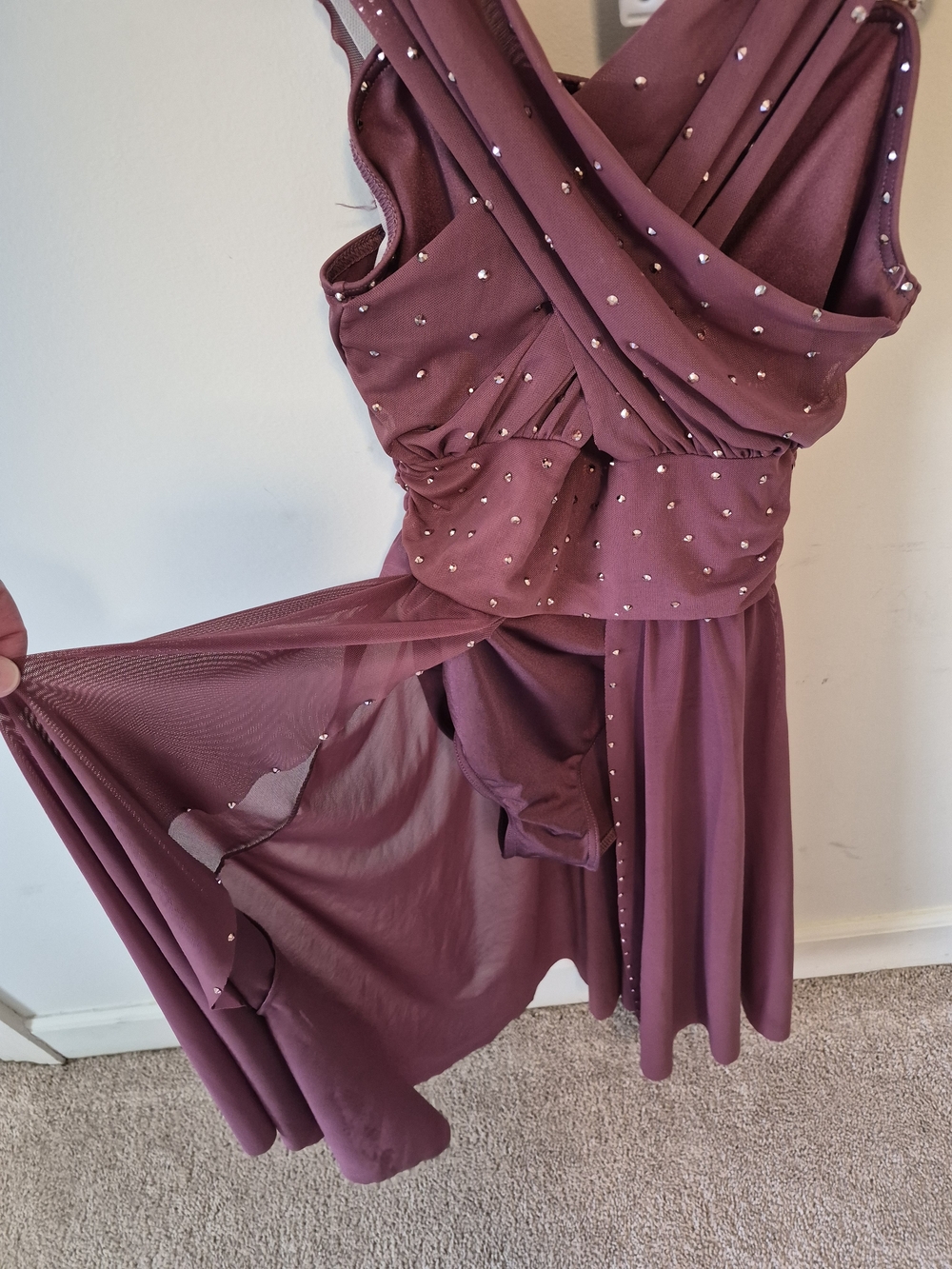 Weissman Burgundy Dance Dress with Rhinestone Accents